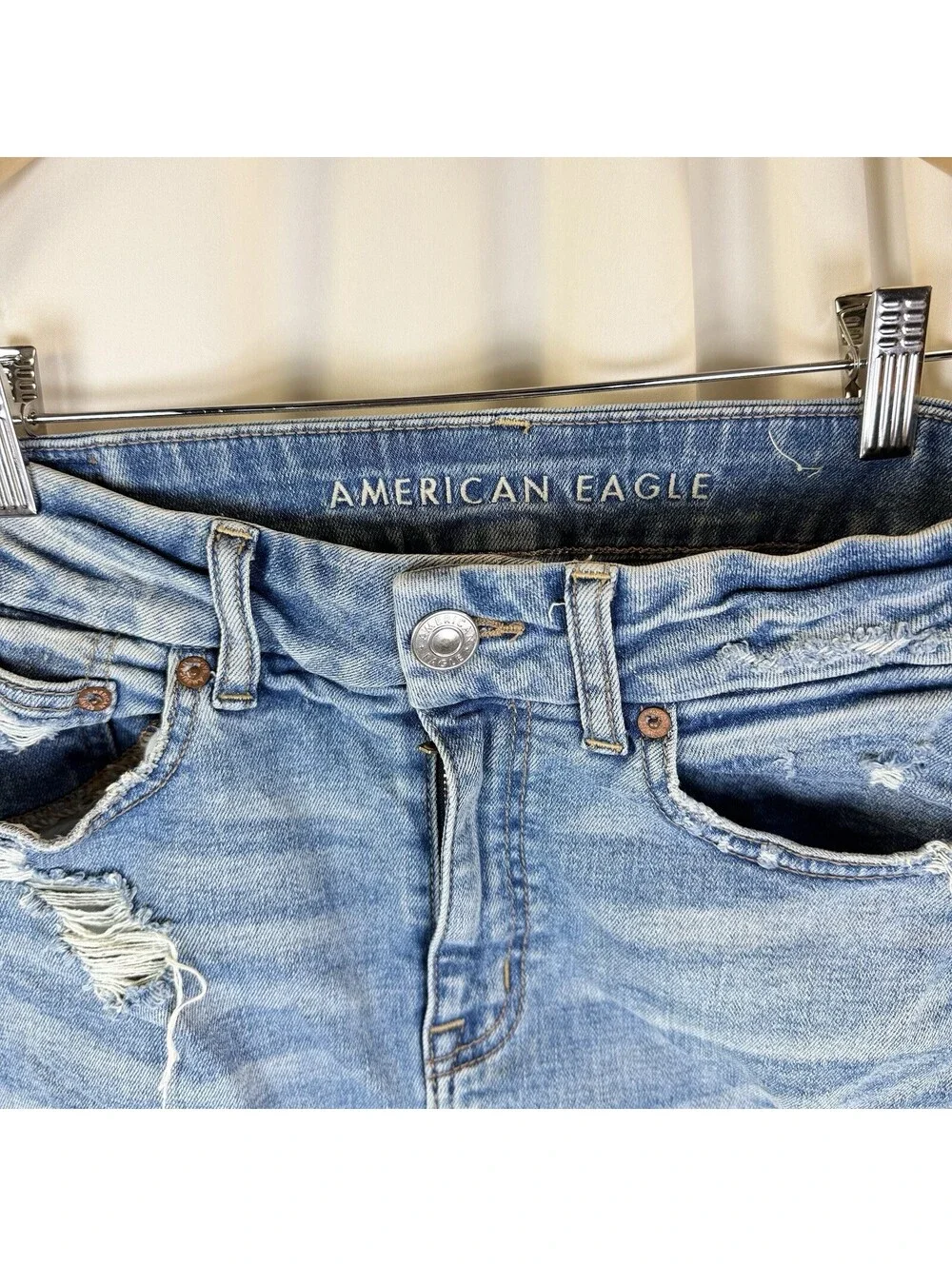 American Eagle Womens 4 REG Curvy Hi-Rise Mini Super Stretch Blue Jean Skirt